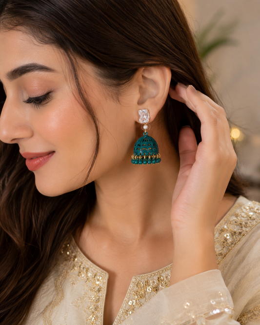 Elegant Green Jhumka Earrings for Women