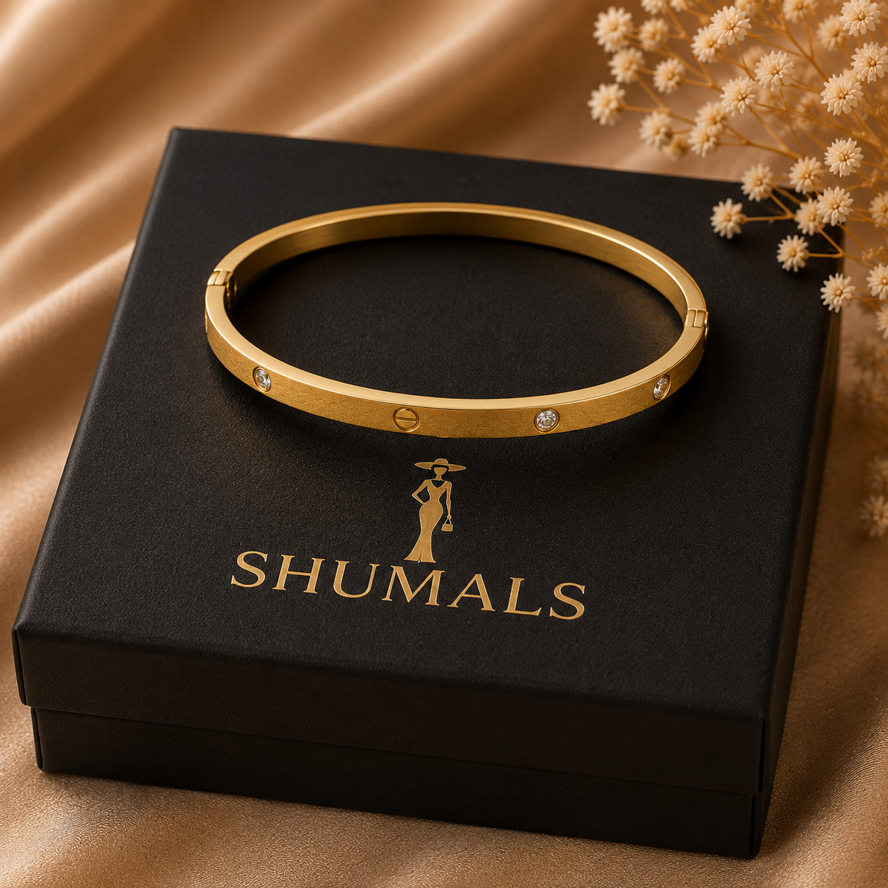 Luxury Gold Stainless Steel Crystal Bangle Bracelet for Women