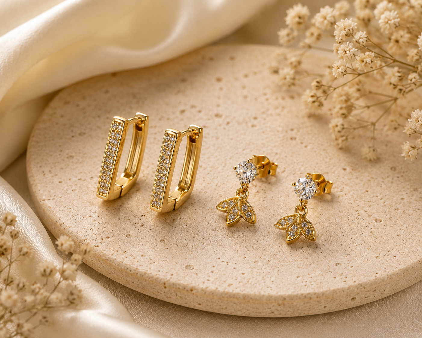 Luxury Gold 2-Piece Earrings Set – Crystal Huggie Hoops & Butterfly Drop Studs