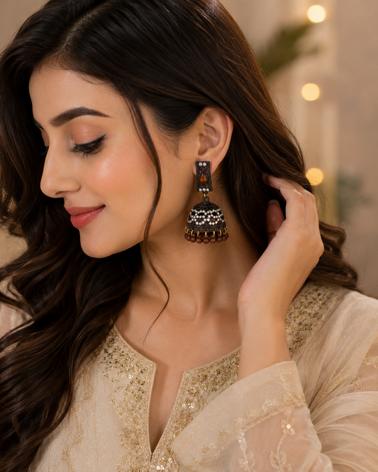 Elegant Black Crystal Jhumka