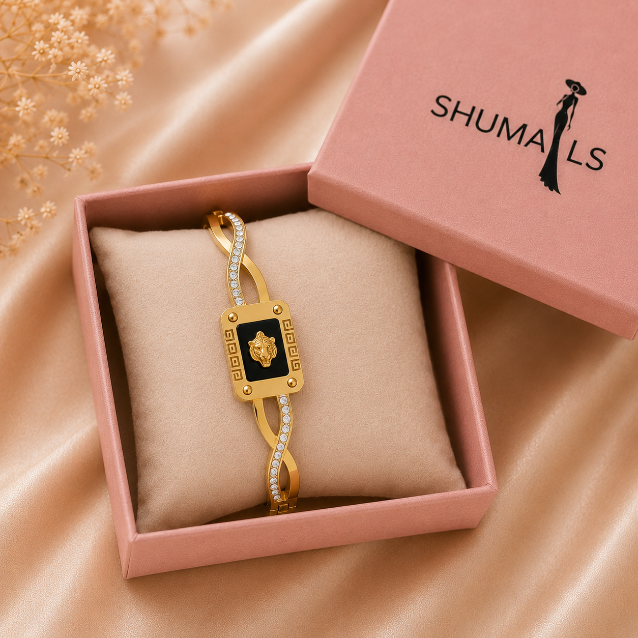 Luxury Gold-Plated Crystal Black Stone Bracelet for Women