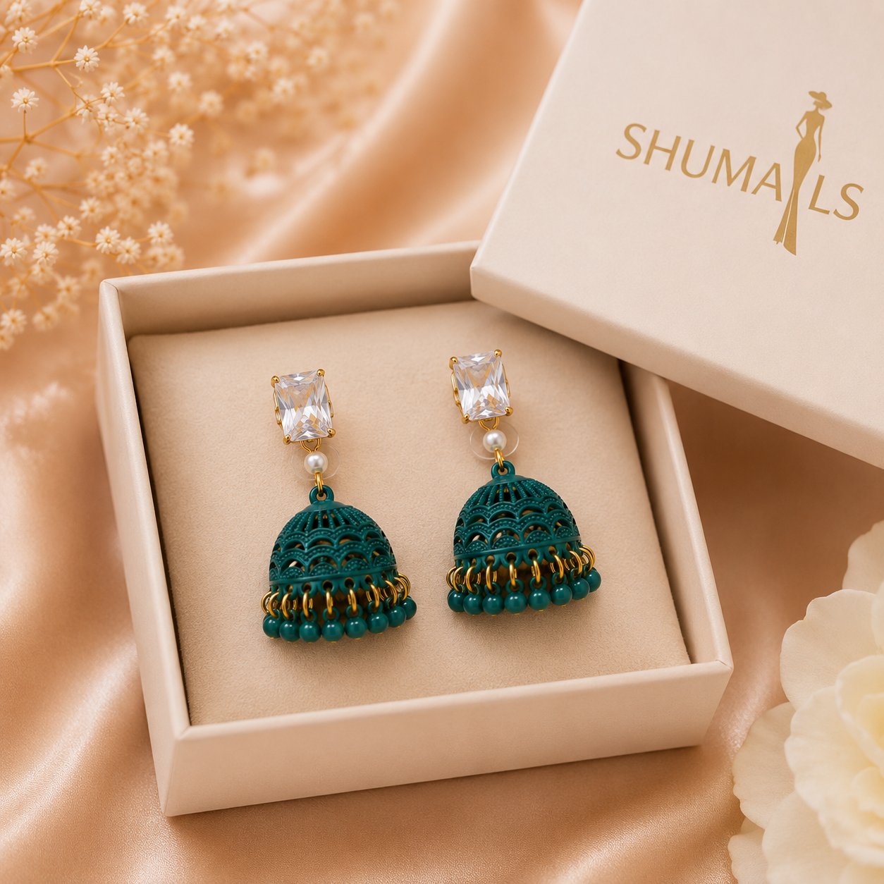 Elegant Green Jhumka Earrings for Women