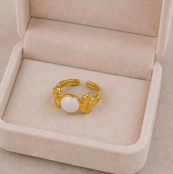 Gold White Stone Adjustable Ring for Women