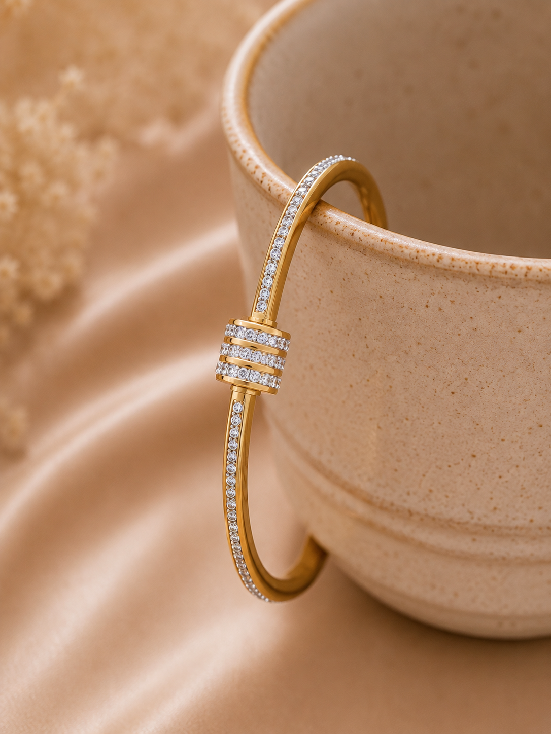 Gold Plated Rhinestone Studded Bangle Bracelet