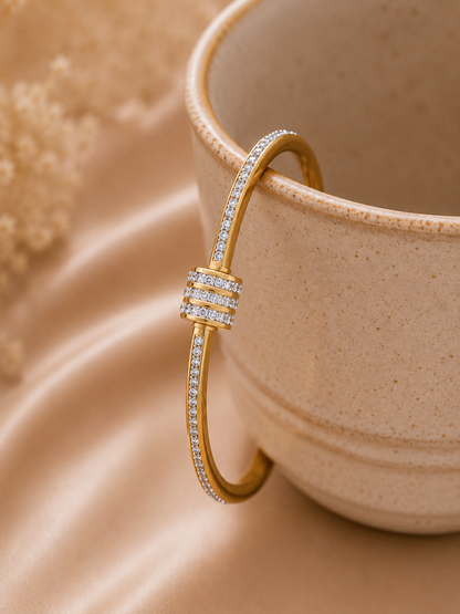 Gold Plated Rhinestone Studded Bangle Bracelet
