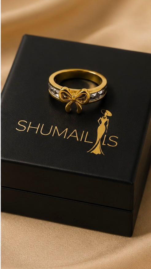Luxury Bow Stainless Steel Ring for Women – Gold Plated