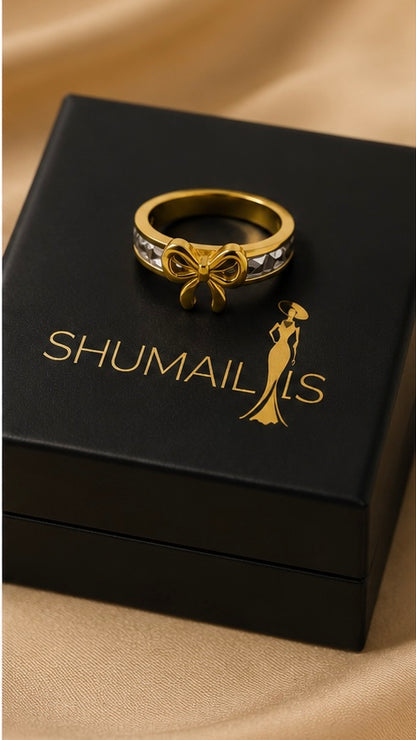 Luxury Bow Stainless Steel Ring for Women – Gold Plated