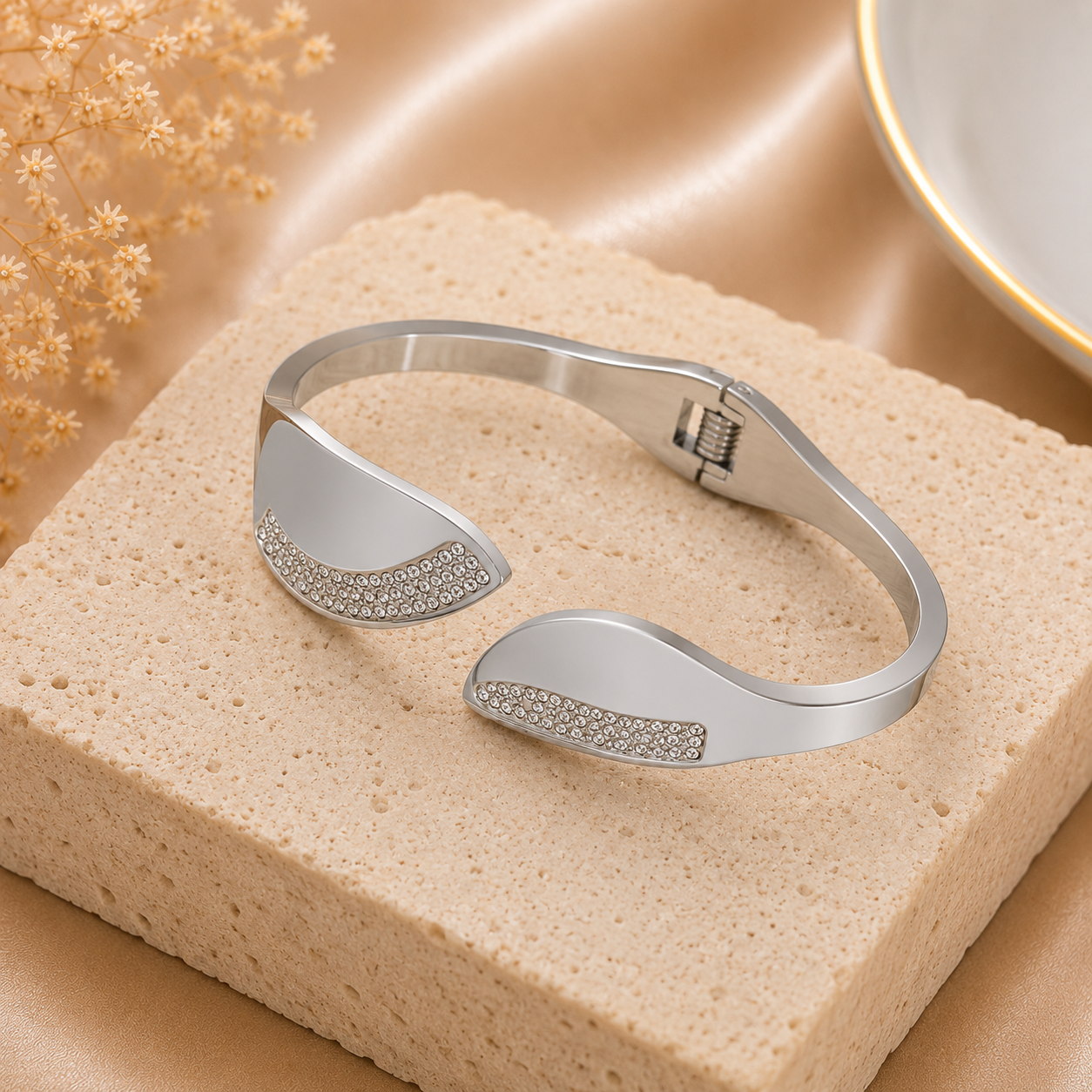 Elegant Silver Crystal Cuff Bracelet for Women