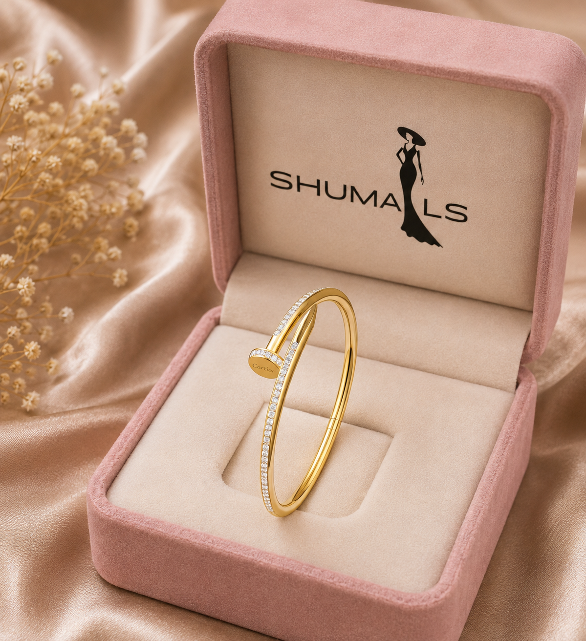 Stainless Steel Nail Bangle with Stones | Waterproof Gold Bracelet