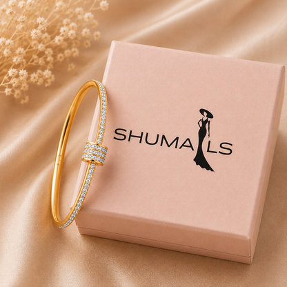 Gold Plated Rhinestone Studded Bangle Bracelet