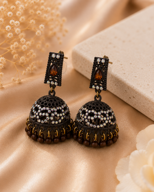 Elegant Black Crystal Jhumka
