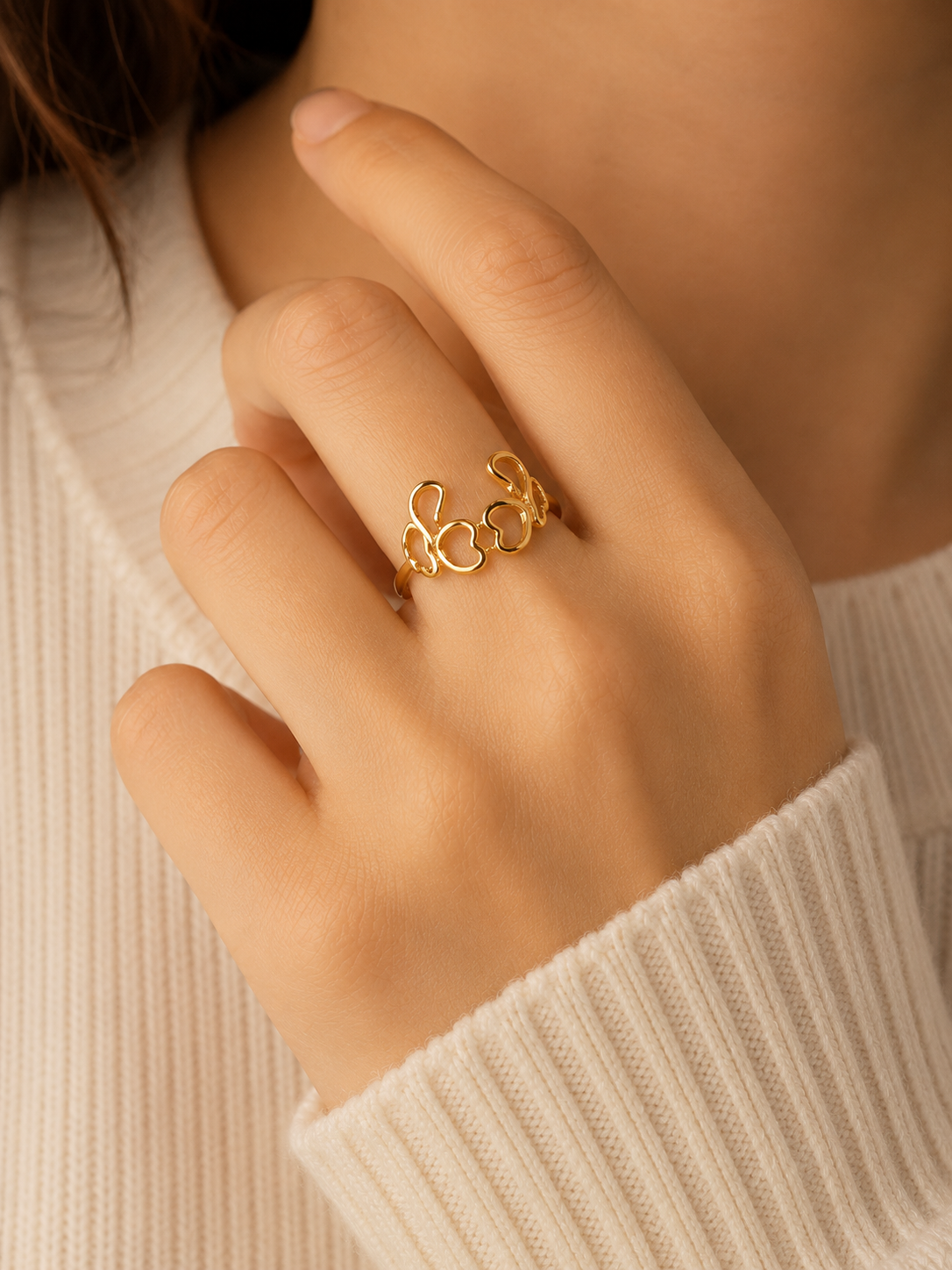 Golden Butterfly Open Ring – Stainless Steel Adjustable Ring for Women