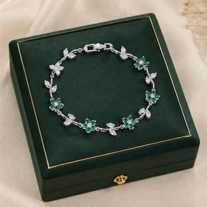 Elegant Green Flower Stainless Steel Bracelet for Women