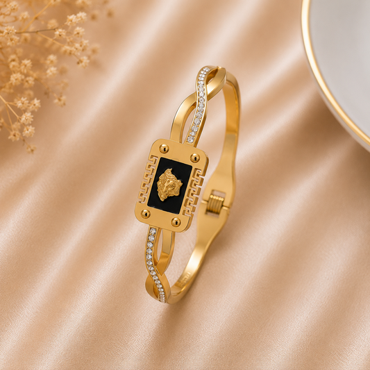 Luxury Gold-Plated Crystal Black Stone Bracelet for Women