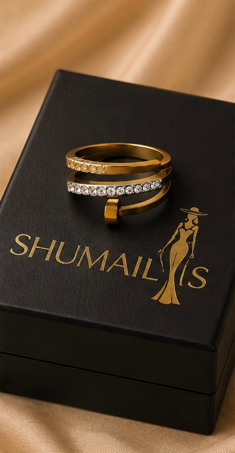 Luxury Crystal Wrap Ring – Gold Plated Stainless Steel Adjustable Ring
