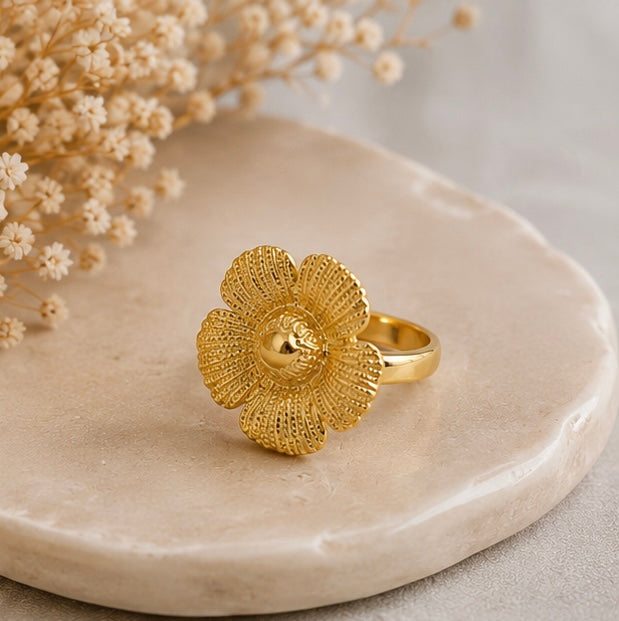 Gold Flower Adjustable Ring for Women