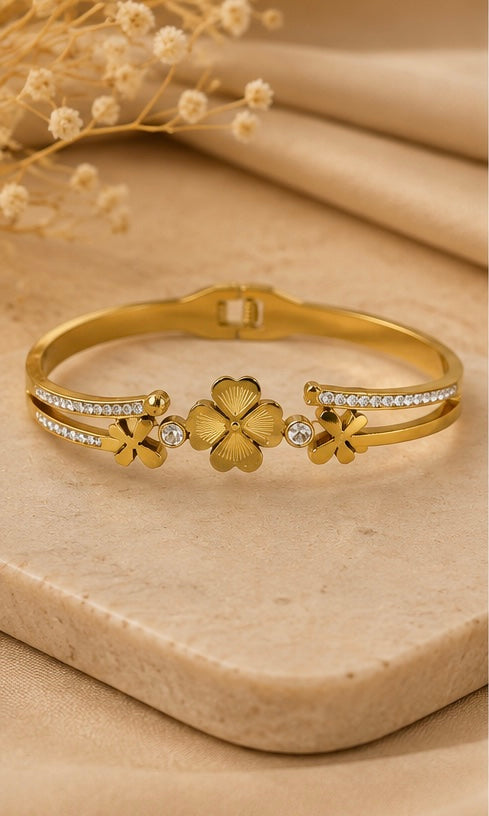Gold Floral Stainless Steel Cuff Bracelet