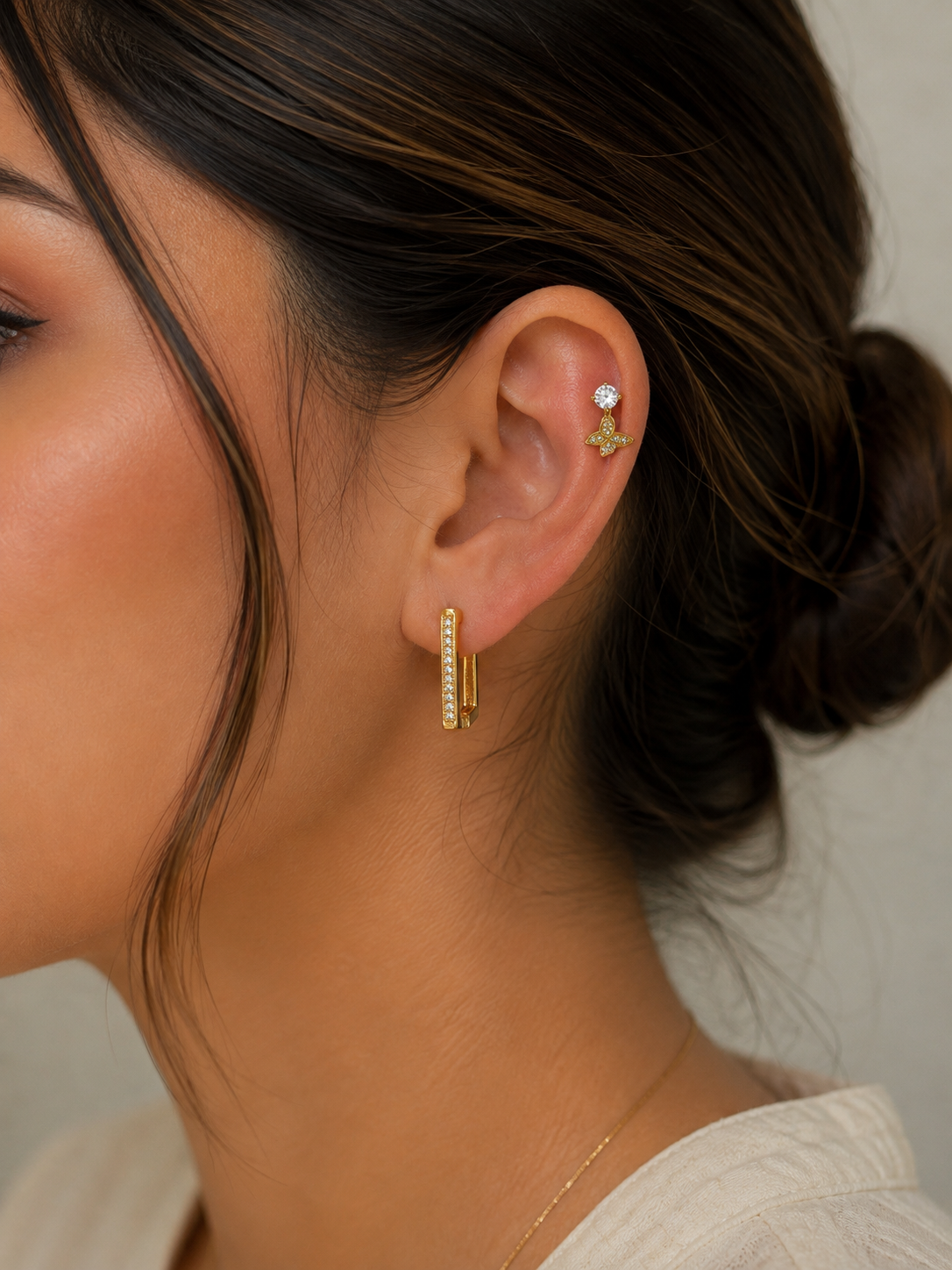 Luxury Gold 2-Piece Earrings Set – Crystal Huggie Hoops & Butterfly Drop Studs