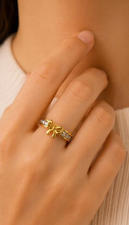 Luxury Bow Stainless Steel Ring for Women – Gold Plated