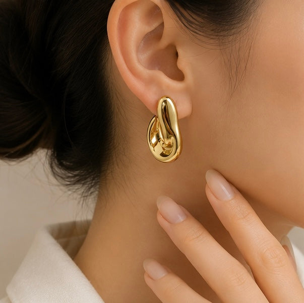 Gold Polished Abstract Hoop Earrings