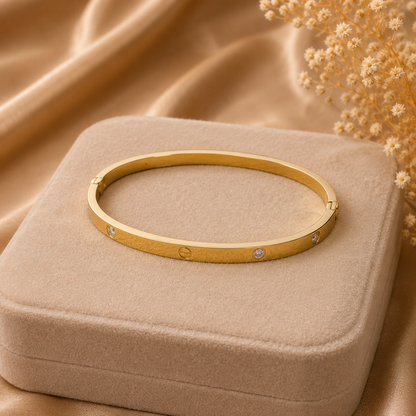 Luxury Gold Stainless Steel Crystal Bangle Bracelet for Women
