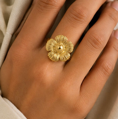 Gold Flower Adjustable Ring for Women