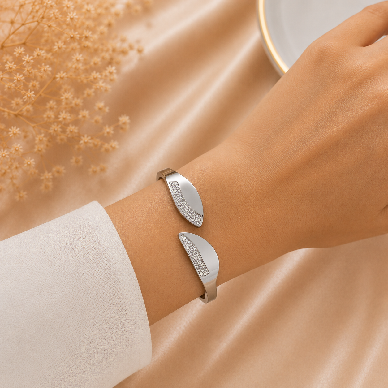 Elegant Silver Crystal Cuff Bracelet for Women