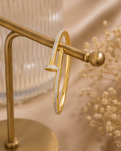 Stainless Steel Nail Bangle with Stones | Waterproof Gold Bracelet