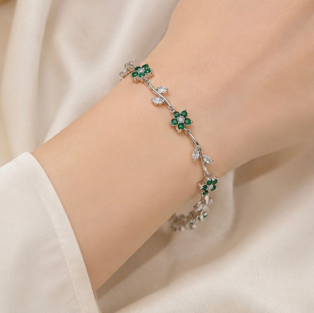 Elegant Green Flower Stainless Steel Bracelet for Women