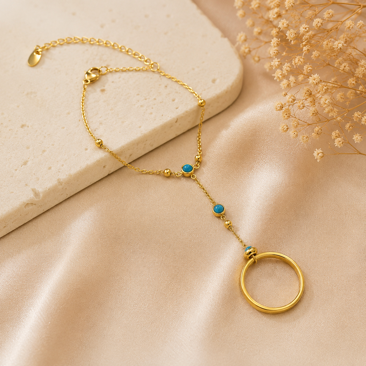Turquoise Ring Hand Bracelet for Women