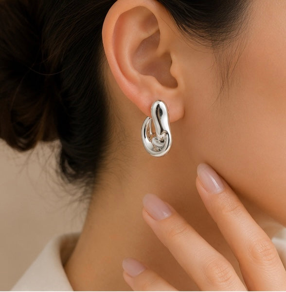 Gold Polished Abstract Hoop Earrings