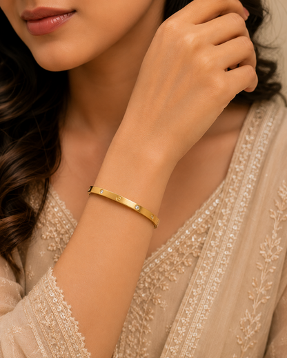 Luxury Gold Stainless Steel Crystal Bangle Bracelet for Women