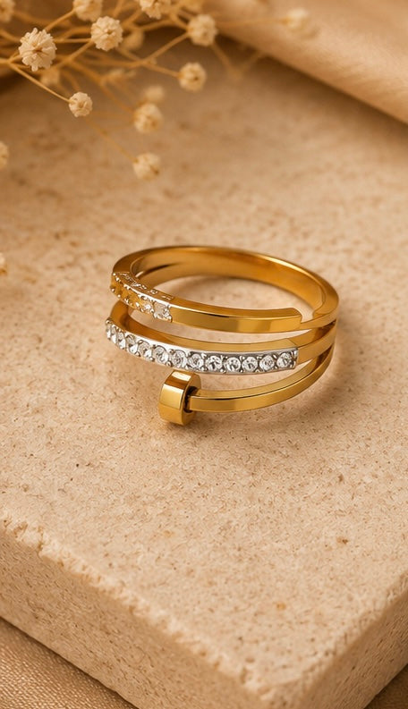 Luxury Crystal Wrap Ring – Gold Plated Stainless Steel Adjustable Ring