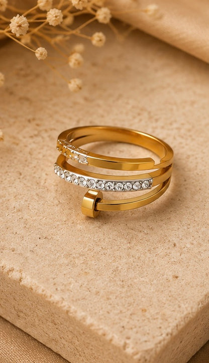 Luxury Crystal Wrap Ring – Gold Plated Stainless Steel Adjustable Ring