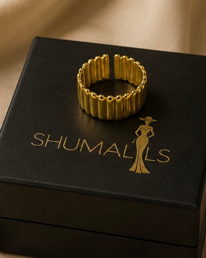 Gold Ribbed Adjustable Ring