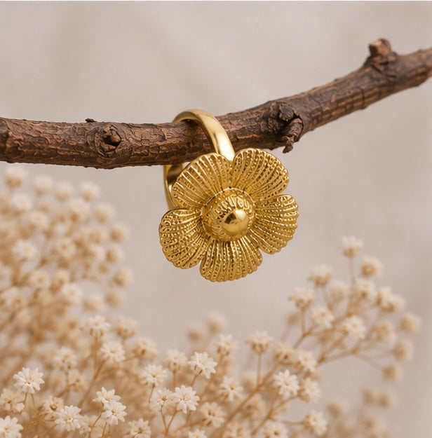 Gold Flower Adjustable Ring for Women