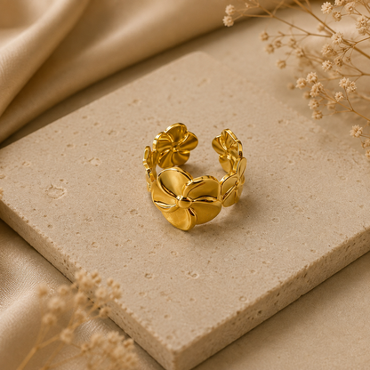 Golden Floral Adjustable Ring