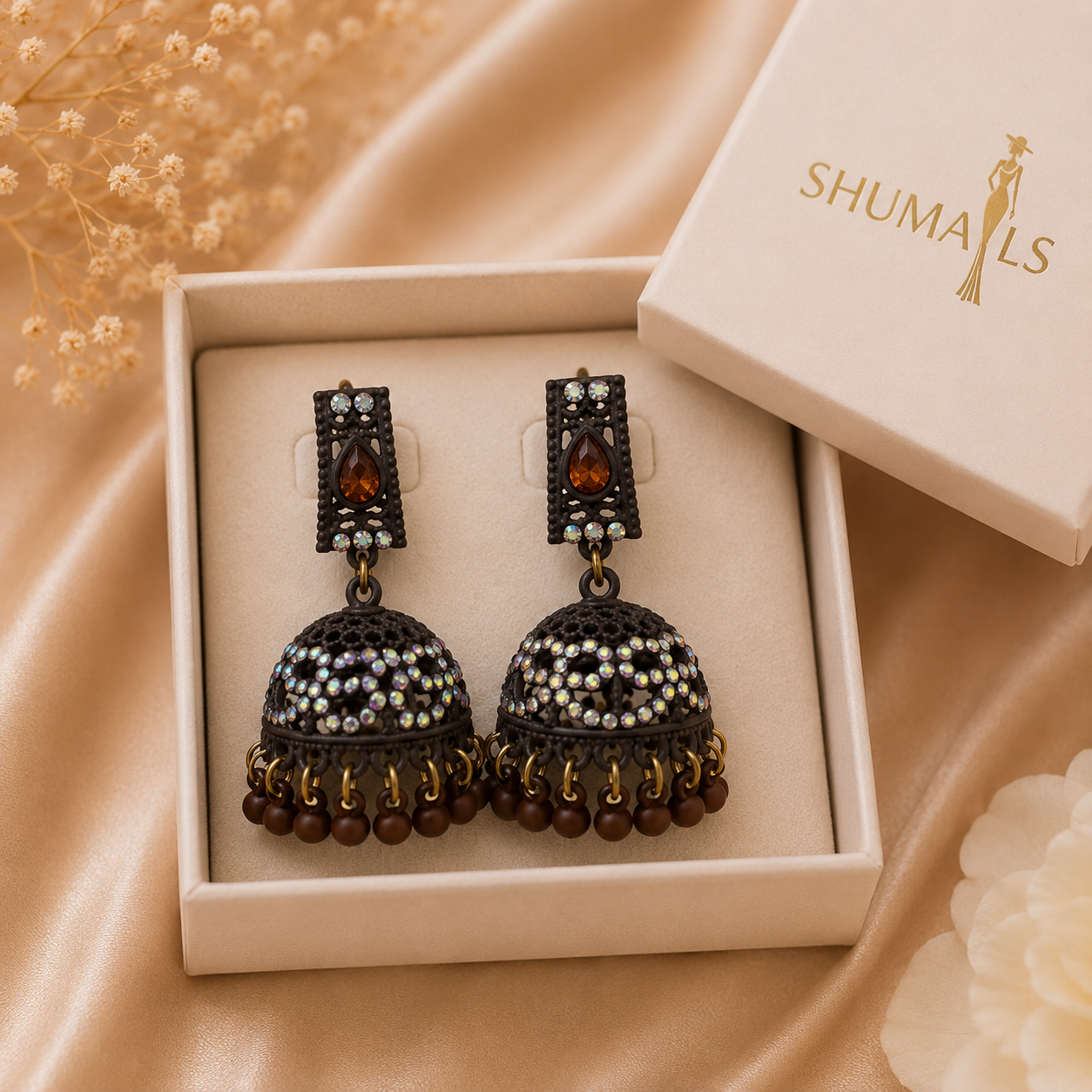 Elegant Black Crystal Jhumka