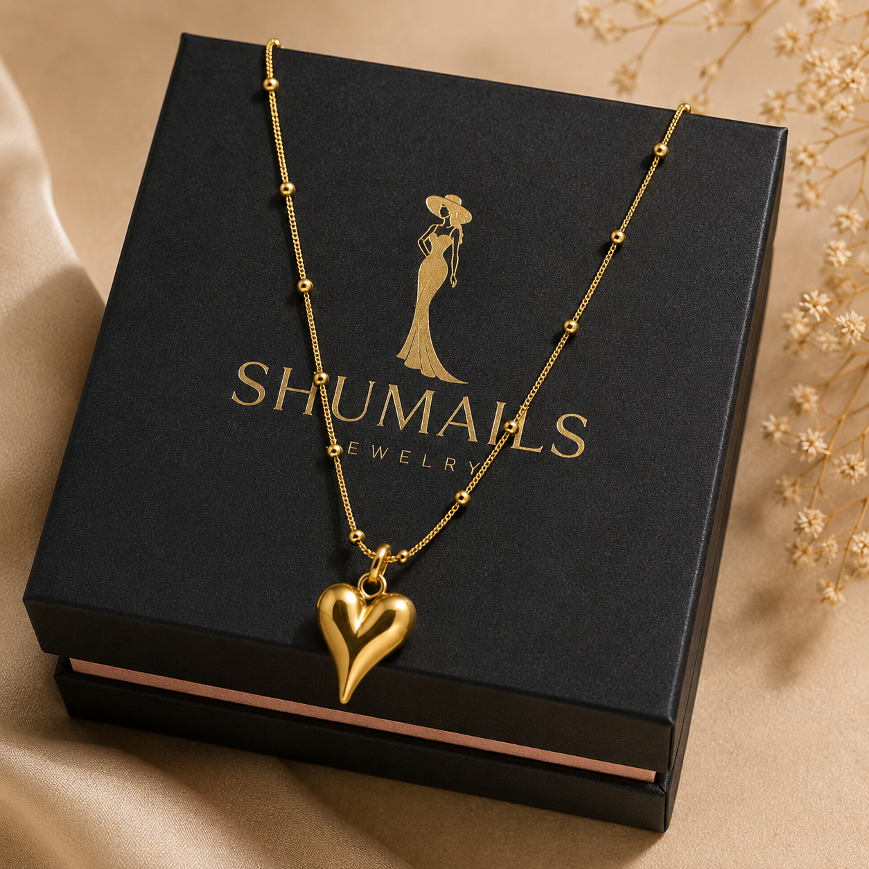 Pearl Beads Heart Necklace – Gold Tone Pendant for Women