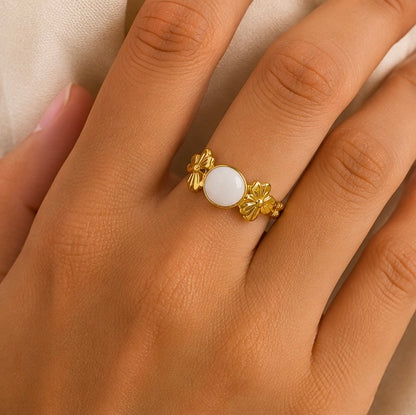 Gold White Stone Adjustable Ring for Women