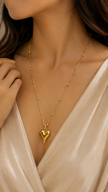 Pearl Beads Heart Necklace – Gold Tone Pendant for Women