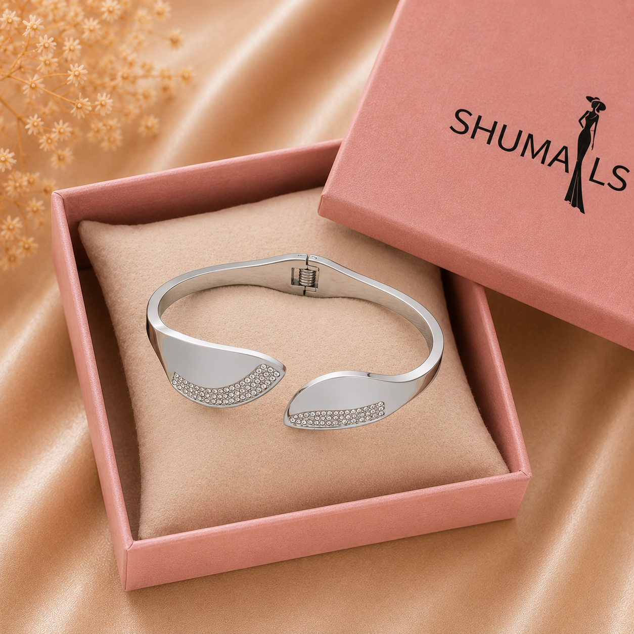 Elegant Silver Crystal Cuff Bracelet for Women
