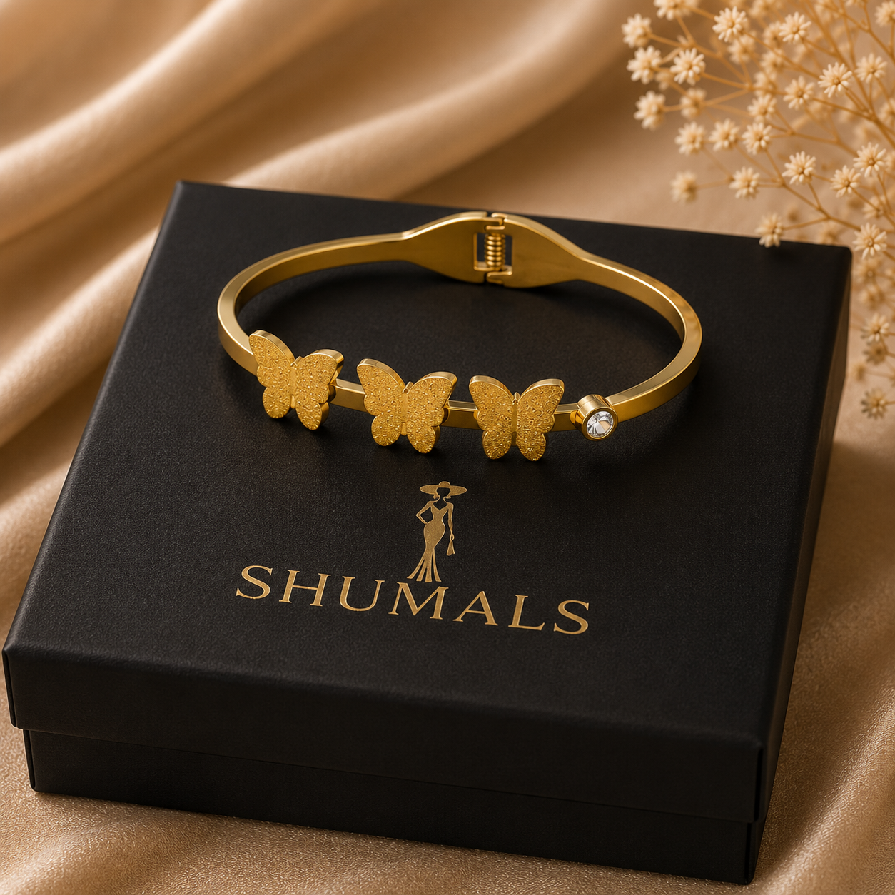 Luxury Gold Butterfly Stainless Steel Bracelet for Women