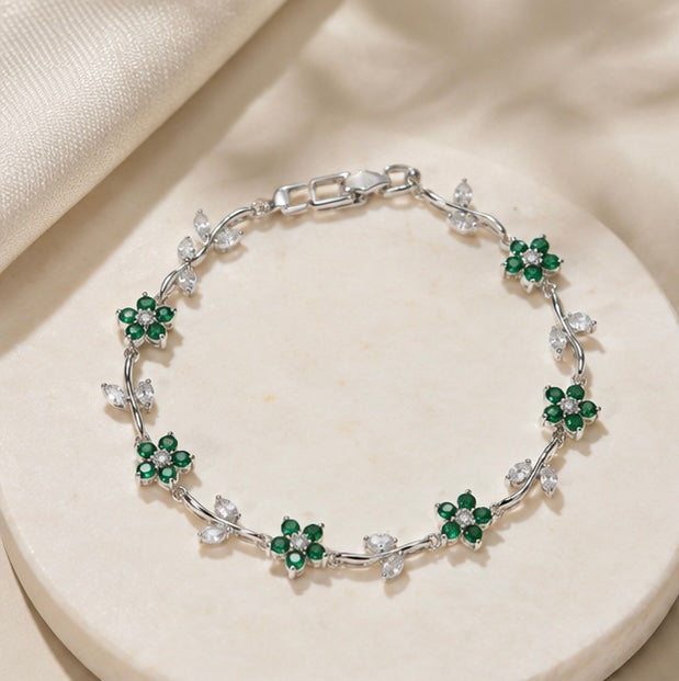 Elegant Green Flower Stainless Steel Bracelet for Women