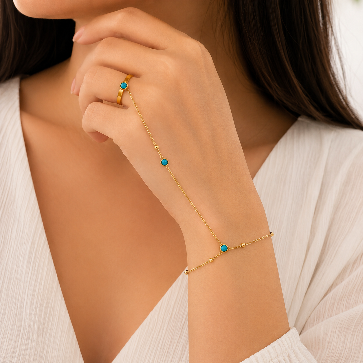 Turquoise Ring Hand Bracelet for Women