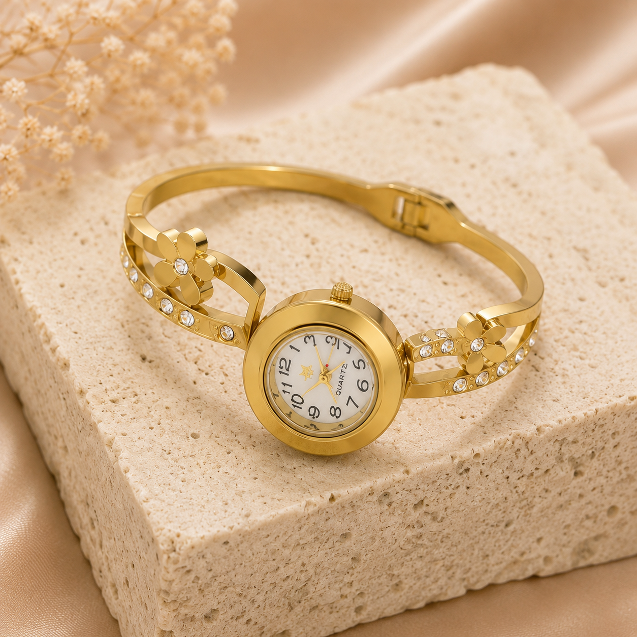 Flora Crystal Bracelet Watch – Gold
