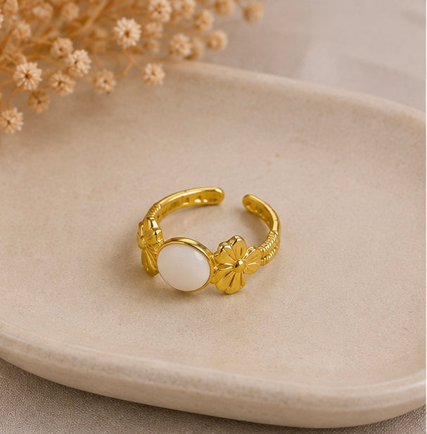 Gold White Stone Adjustable Ring for Women