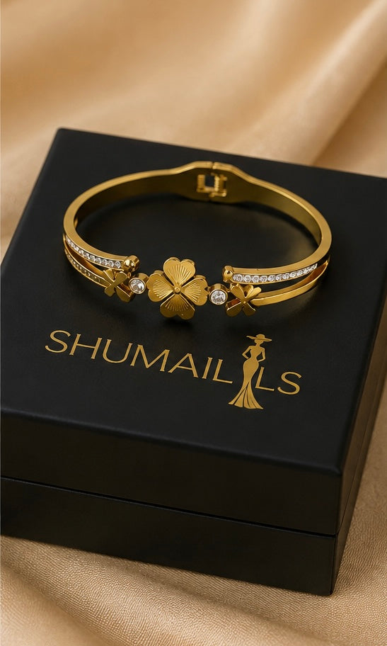 Gold Floral Stainless Steel Cuff Bracelet