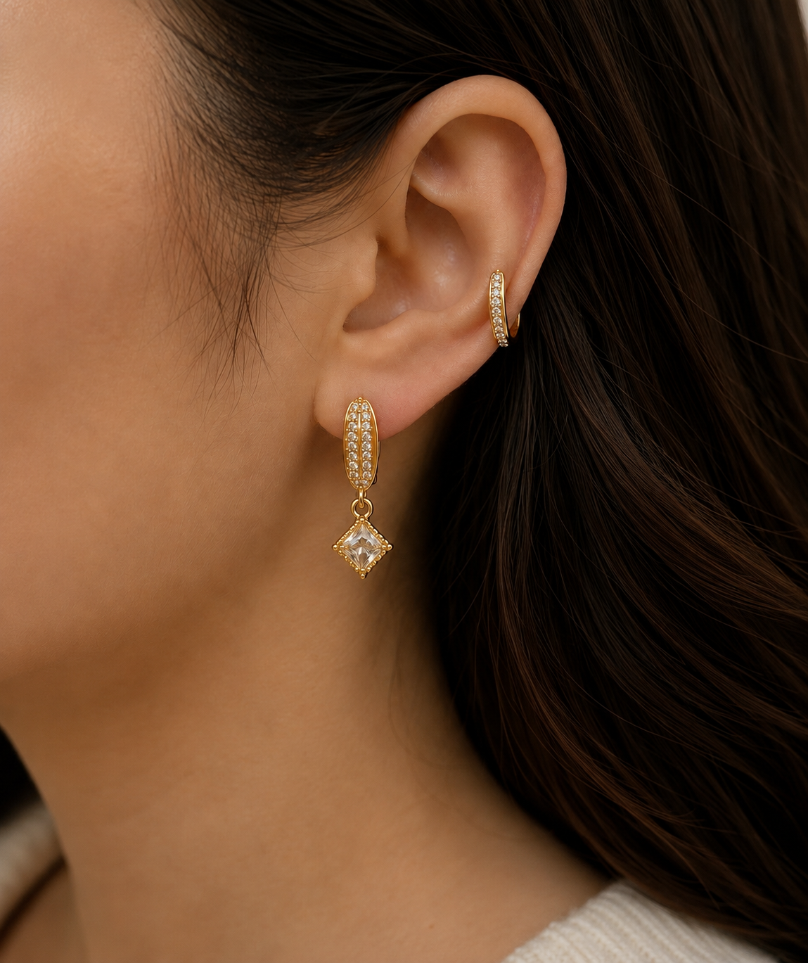 Luxury Gold Crystal Drop & Huggie Earring Set