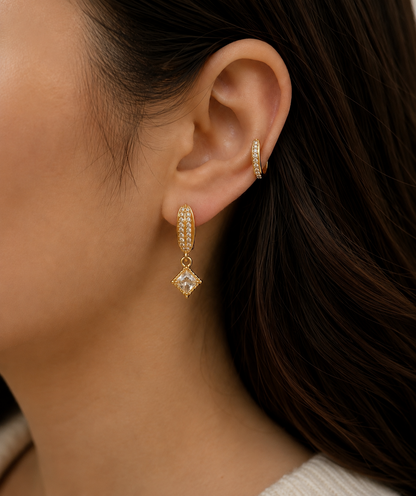 Luxury Gold Crystal Drop & Huggie Earring Set